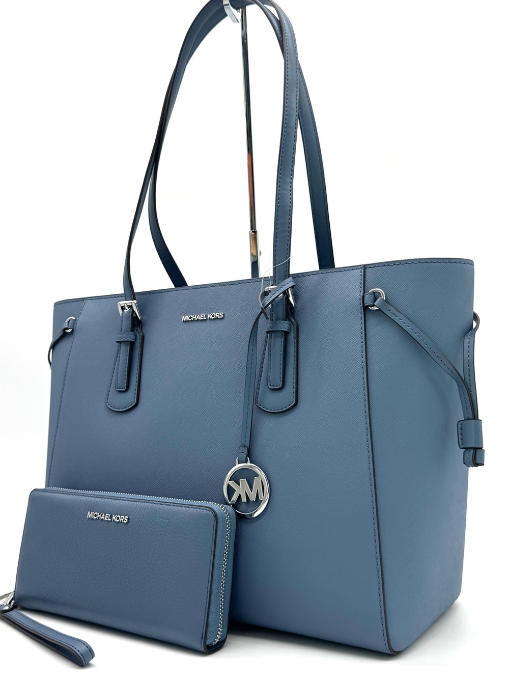 Michael Kors Voyager Large Leather Tote Bag w Matching Continental Wallet Denim